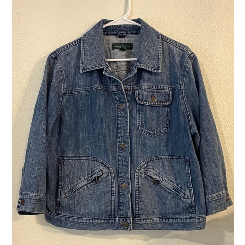 Lauren Ralph Lauren Denim Jacket Women’s 1X Blue Jean Utility Chore 100% Cotton